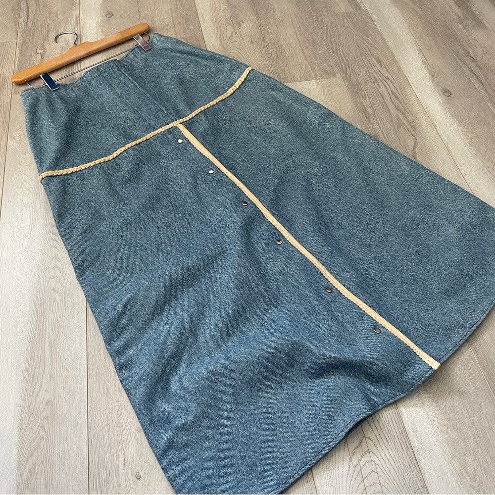 Boucher Santa Fe Denim Skirt handmade maxi womens Blue size 28 southwestern folk - Picture 4 of 7